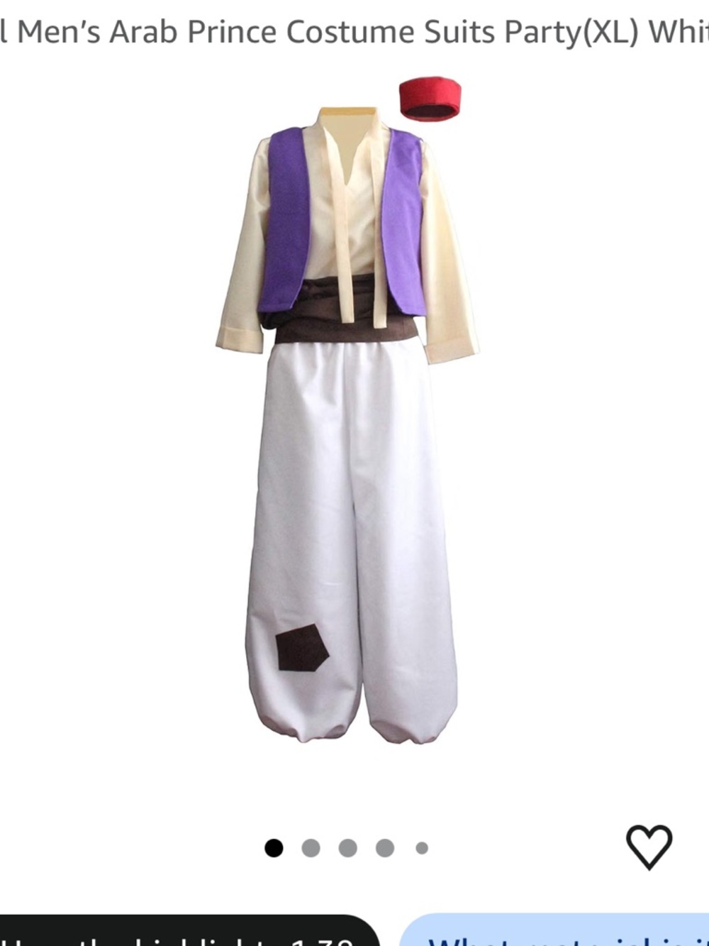 New! Mens size S Aladdin costume